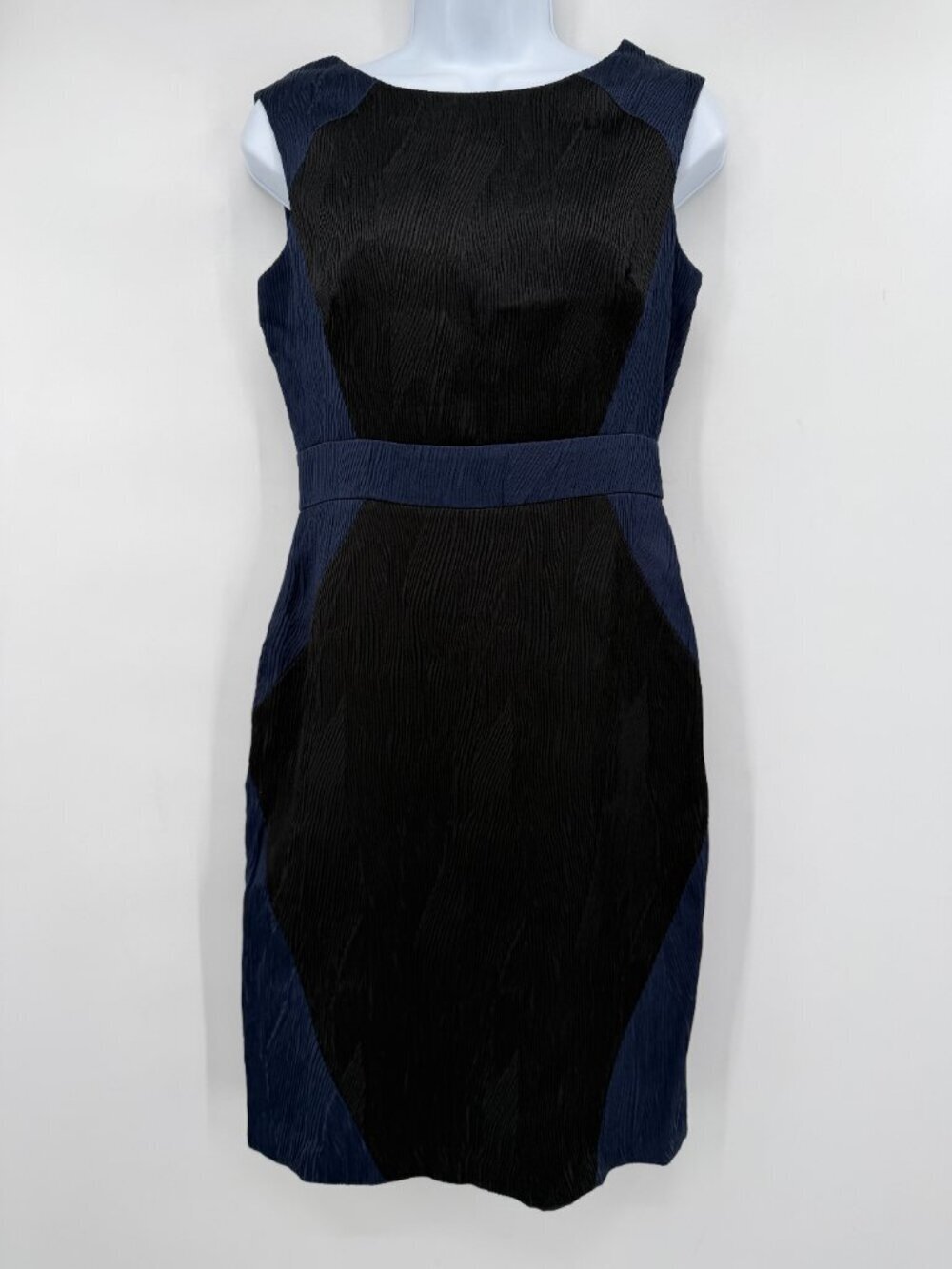 Adrianna Papell Women’s Black /Navy Blue Colorblock Sheath Dress Textured 4